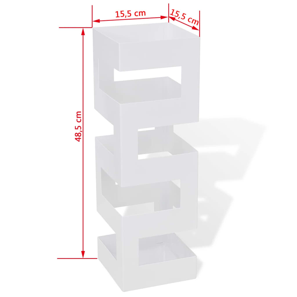 vidaXL White Square Umbrella Stand Storage Holder Walking Stick Steel 19.1"-3