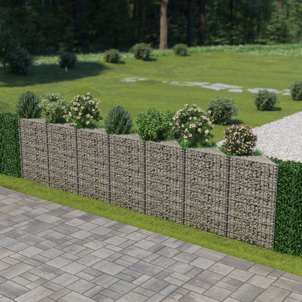 vidaXL Gabion Wall Outdoor Gabion Basket Post Rock-stone Wall Galvanized Steel