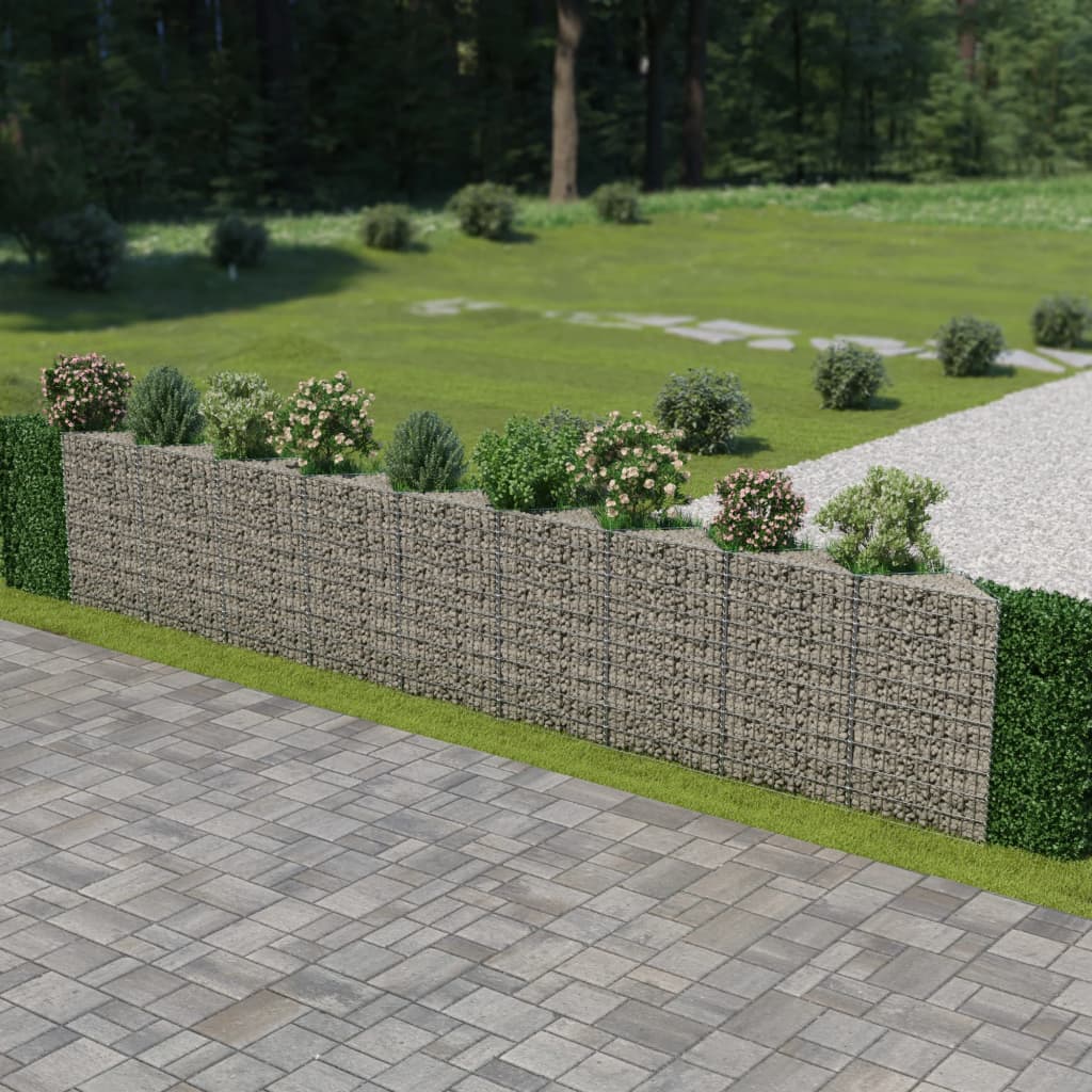 vidaXL Gabion Wall Outdoor Gabion Basket Post Rock-stone Wall Galvanized Steel
