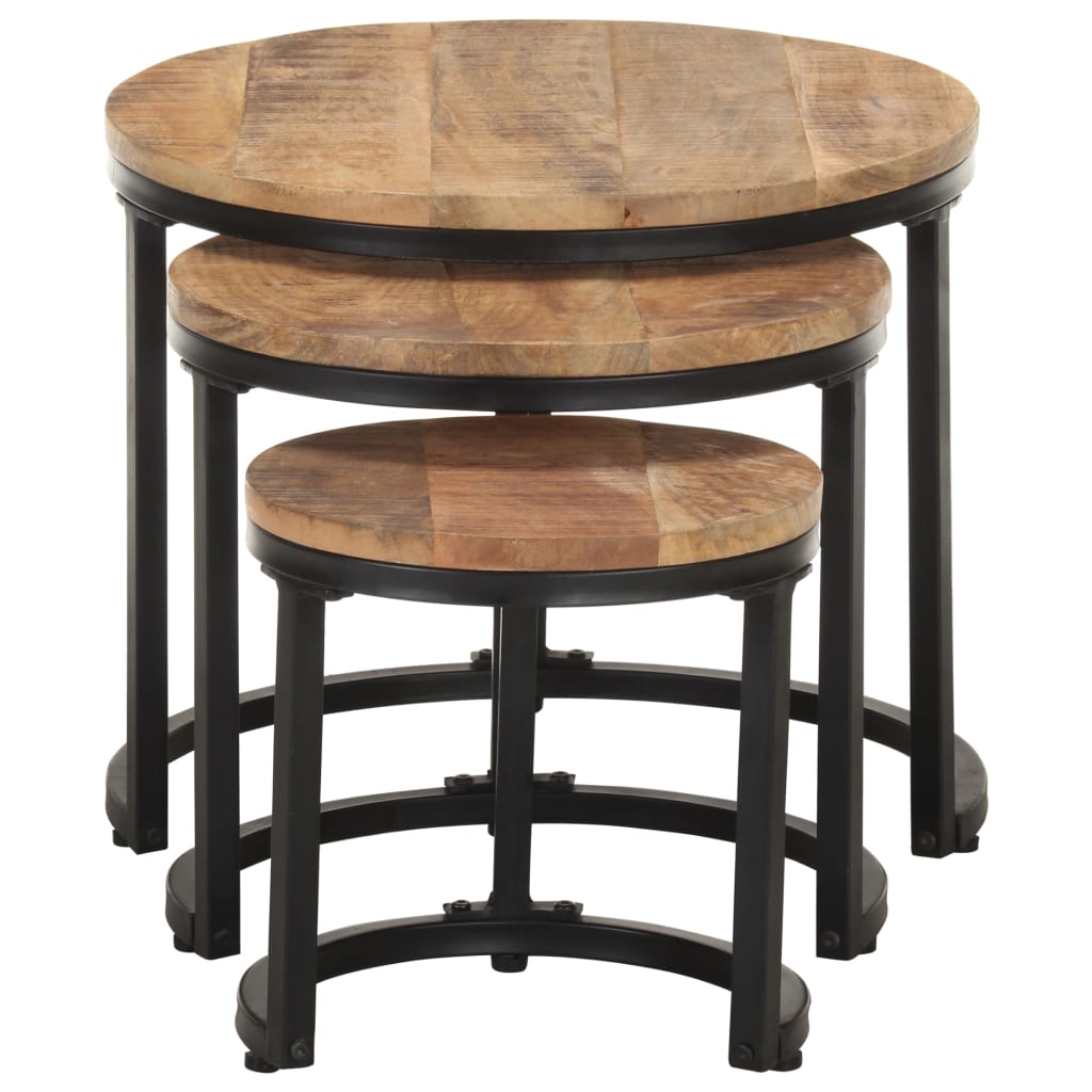 NNEVL Side Tables 3 pcs Rough Mango Wood