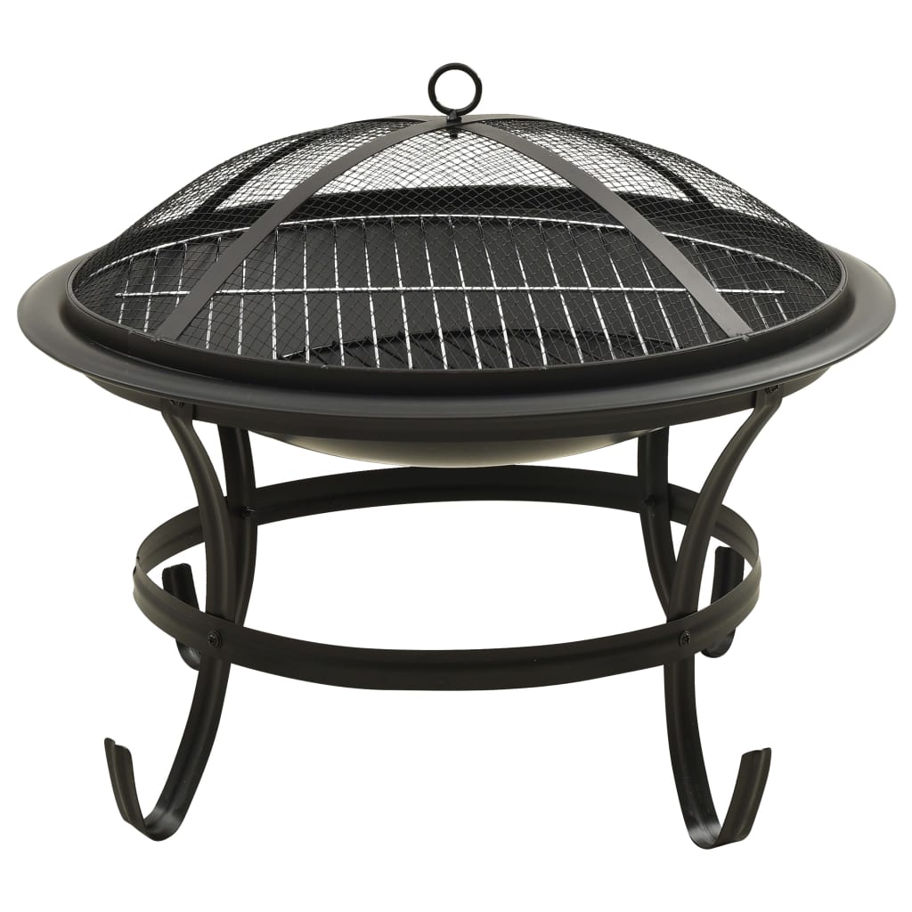 vidaXL Fire Pit Fireplace for Camping Picnic Firebowl Outdoor with Poker Steel-4