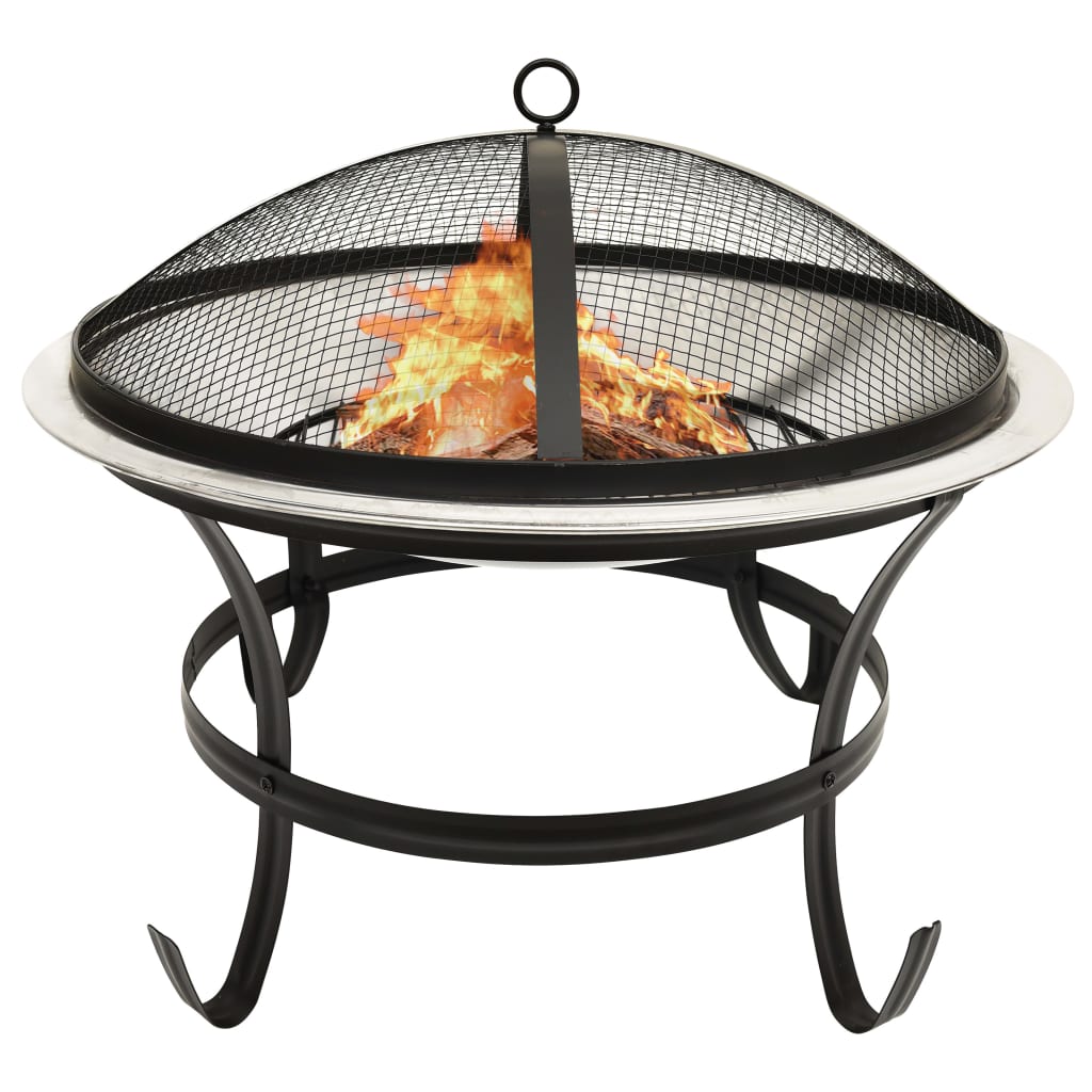 vidaXL Fire Pit Fireplace for Camping Picnic Firebowl Outdoor with Poker Steel-5