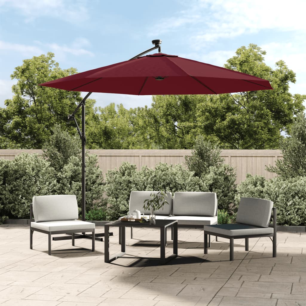 vidaXL Cantilever Umbrella Parasol with Solar LEDs Patio Umbrella Sunshade-11