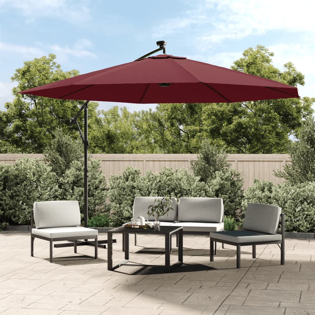 vidaXL Cantilever Umbrella Parasol with Solar LEDs Patio Umbrella Sunshade-12