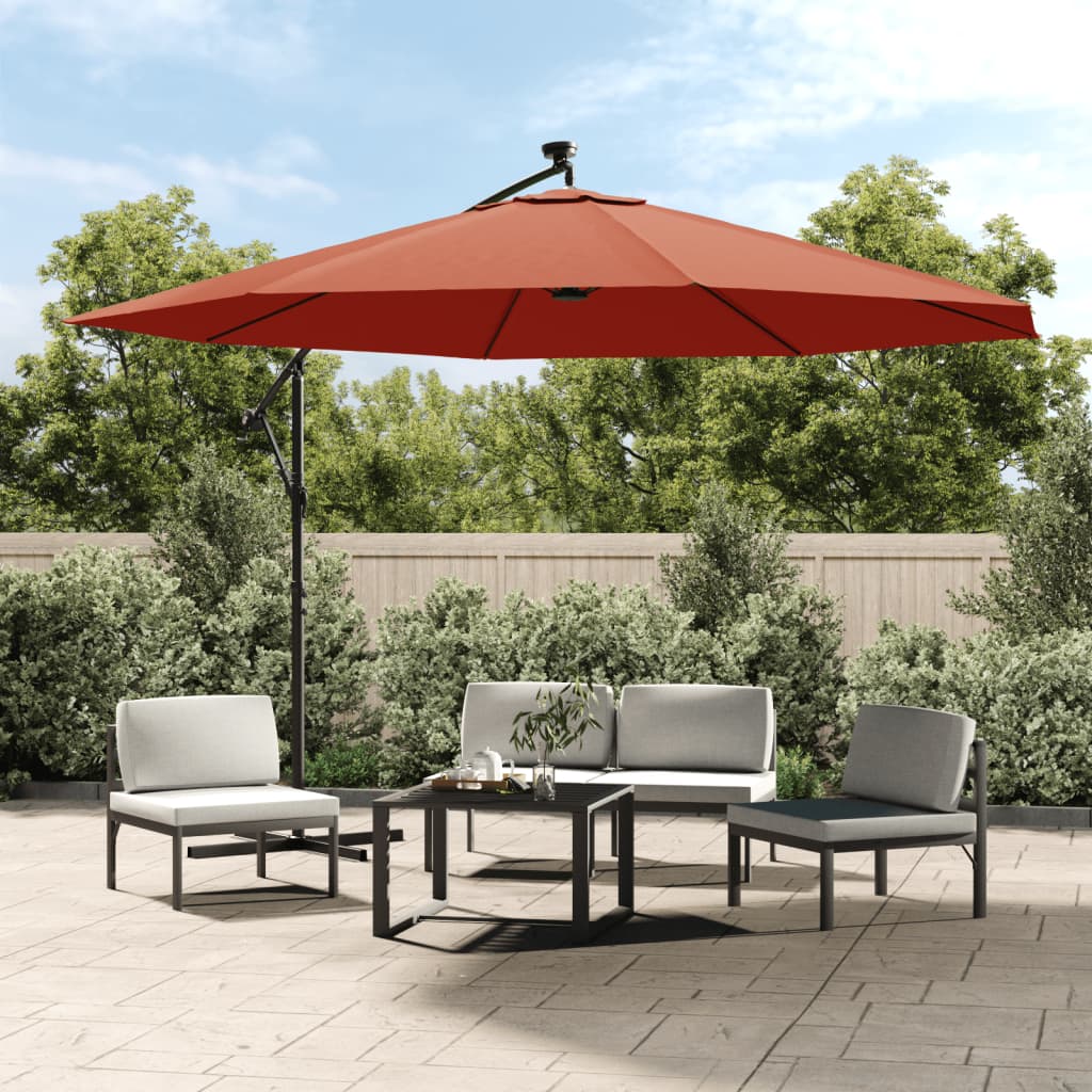 vidaXL Cantilever Umbrella Parasol with Solar LEDs Patio Umbrella Sunshade-17