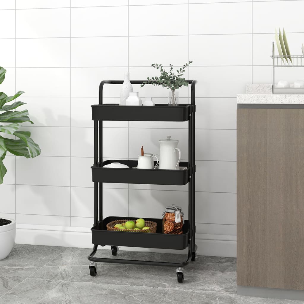 vidaXL 3-Tier Kitchen Trolley Rolling Storage Cart with Wheels Iron and ABS-5