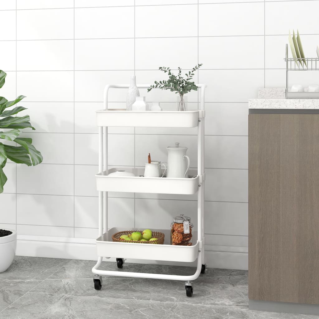 vidaXL 3-Tier Kitchen Trolley Rolling Storage Cart with Wheels Iron and ABS-7