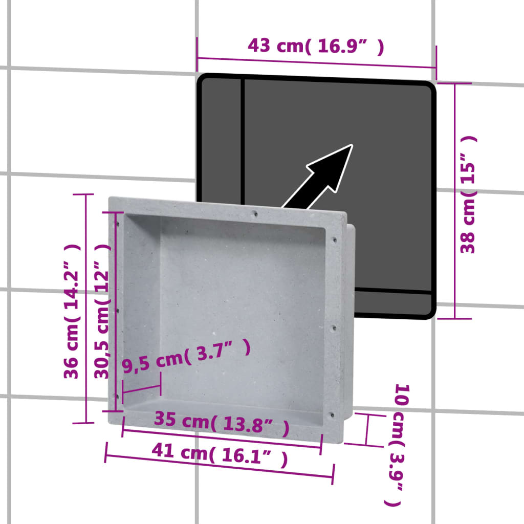 vidaXL Shower Niche Matt Gray 16.1"x14.2"x3.9"