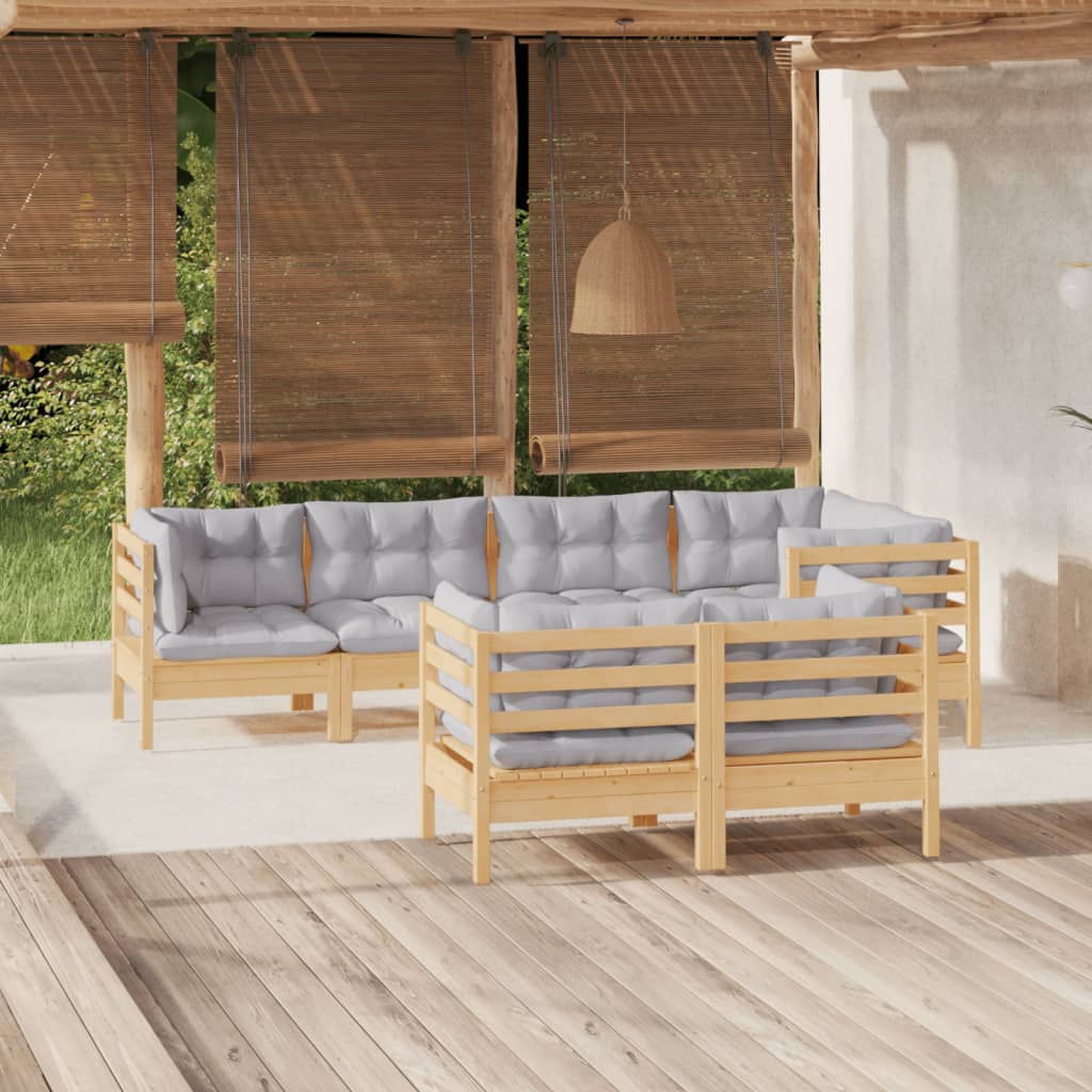vidaXL Solid Pinewood Patio Lounge Set 7 Piece with Cushions Multi Colors