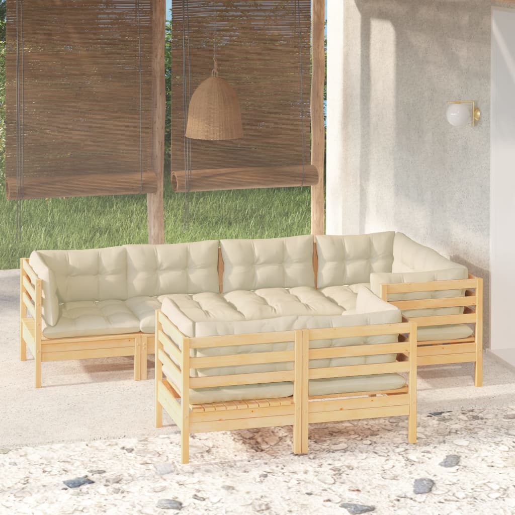 vidaXL Solid Pinewood Patio Lounge Set 7 Piece with Cushions Multi Colors