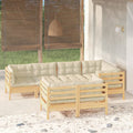 vidaXL Solid Pinewood Patio Lounge Set 7 Piece with Cushions Multi Colors