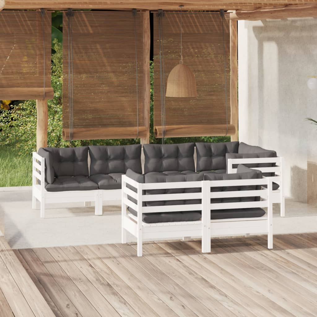 vidaXL Solid Pinewood Patio Lounge Set 7 Piece with Cushions Multi Colors