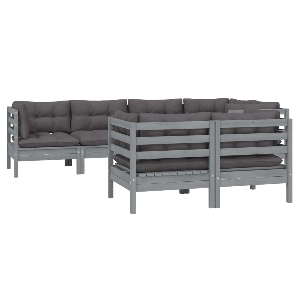 vidaXL Solid Pinewood Patio Lounge Set 7 Piece with Cushions Multi Colors