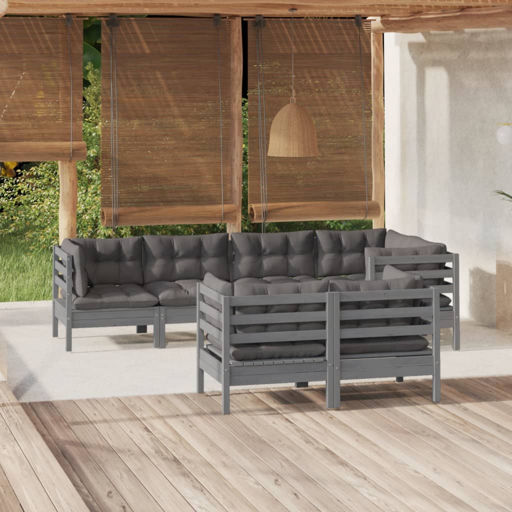 vidaXL Solid Pinewood Patio Lounge Set 7 Piece with Cushions Multi Colors