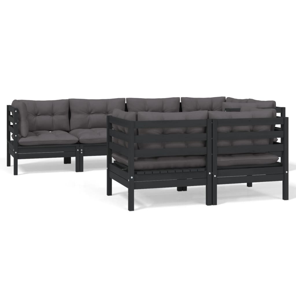 vidaXL Solid Pinewood Patio Lounge Set 7 Piece with Cushions Multi Colors