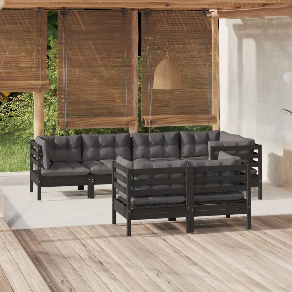 vidaXL Solid Pinewood Patio Lounge Set 7 Piece with Cushions Multi Colors