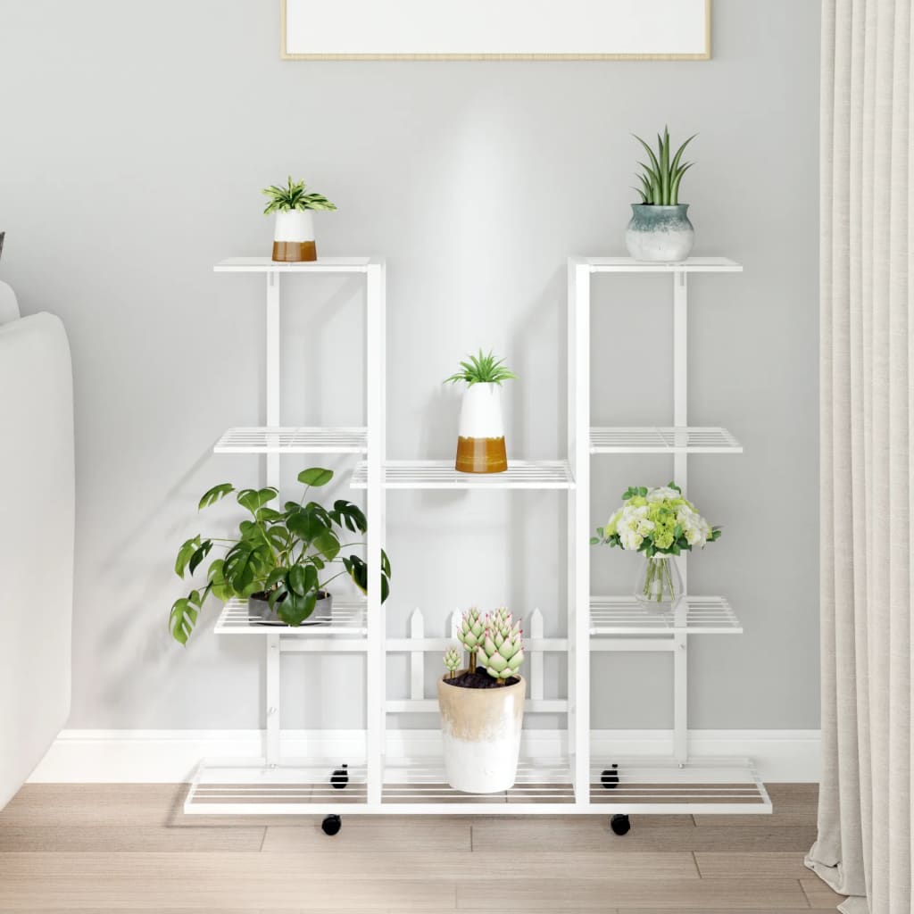 vidaXL Flower Stand with Wheels 37.2"x9.6"x36" White Iron