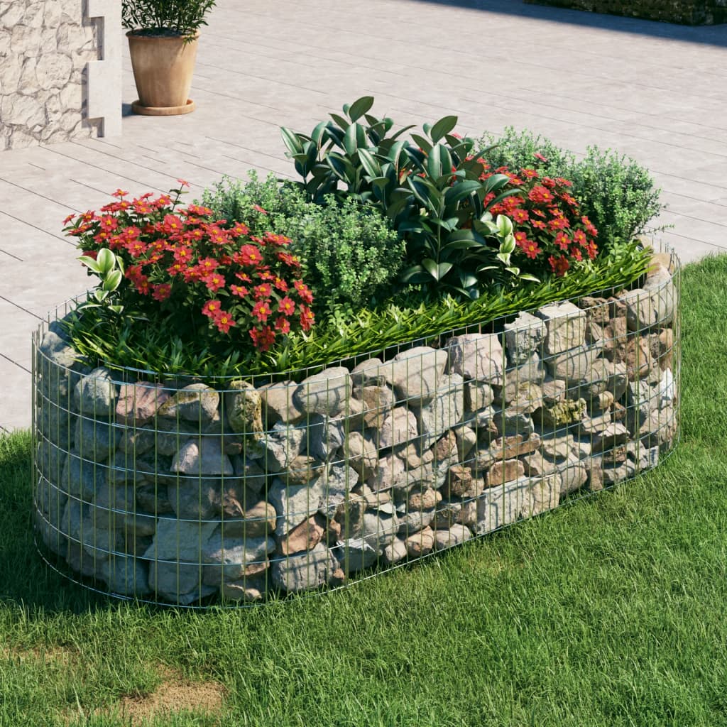 vidaXL Raised Garden Bed Outdoor Gabion Raised Bed Flower Pot Galvanized Iron