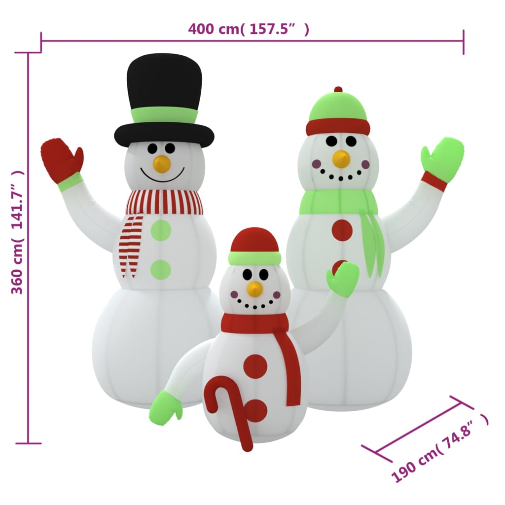 vidaXL Christmas Decoration Inflatable Snowman Family with LEDs Xmas Lighting
