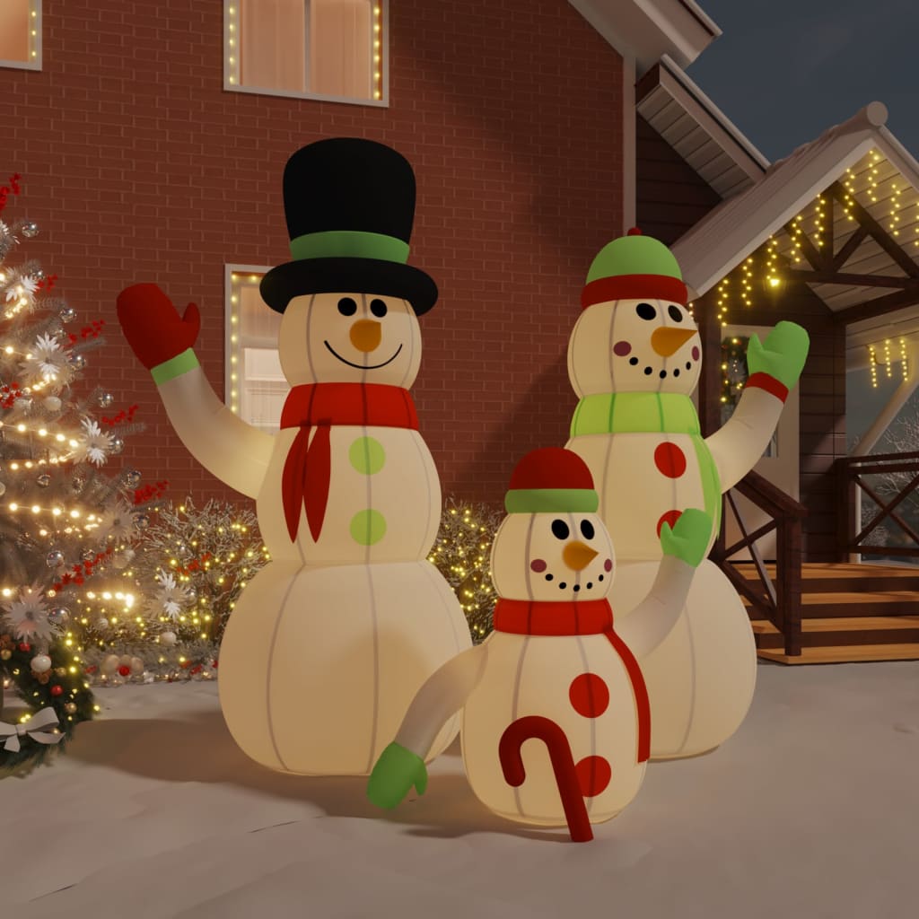 vidaXL Christmas Decoration Inflatable Snowman Family with LEDs Xmas Lighting