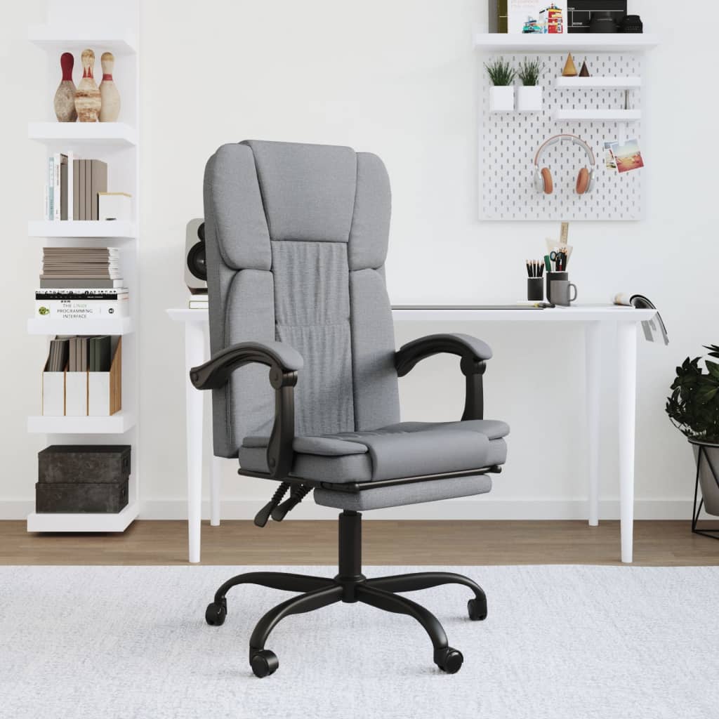 vidaXL Chair Swivel Reclining Desk Chair with Wheels for Living Room Fabric