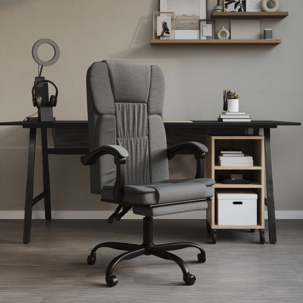 vidaXL Chair Swivel Reclining Desk Chair with Wheels for Living Room Fabric