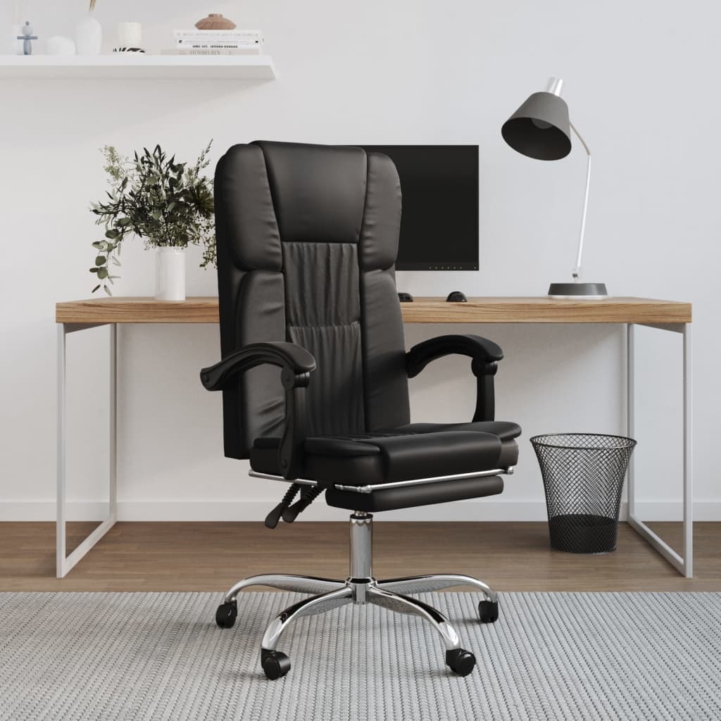 vidaXL Chair Reclining Desk Chair with Wheels for Living Room Faux Leather