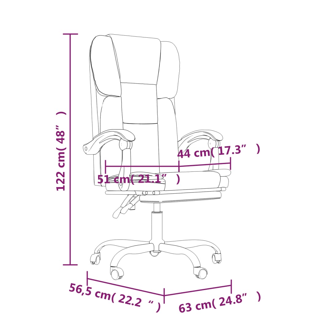 vidaXL Chair Reclining Desk Chair with Wheels for Living Room Faux Leather