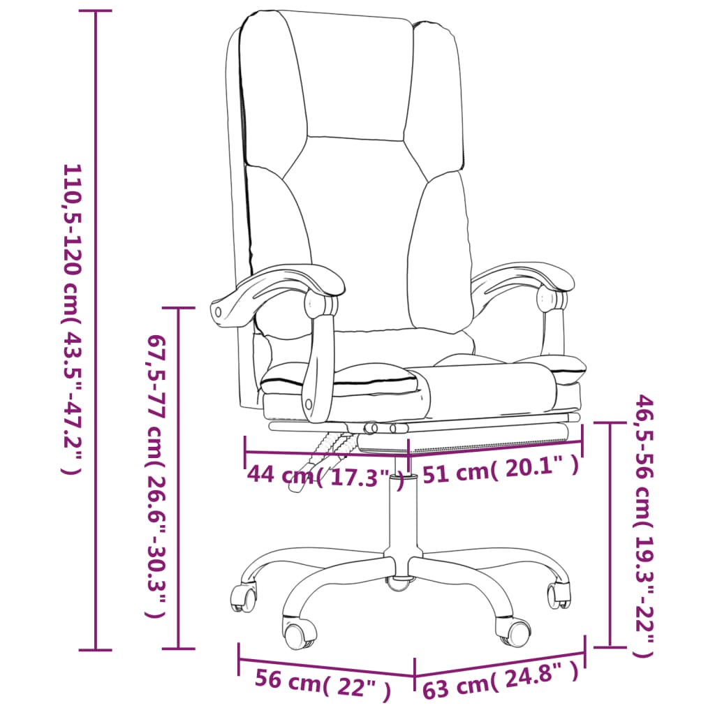vidaXL Massage Chair Swivel Desk Office Chair with Adjustable Footrest Fabric