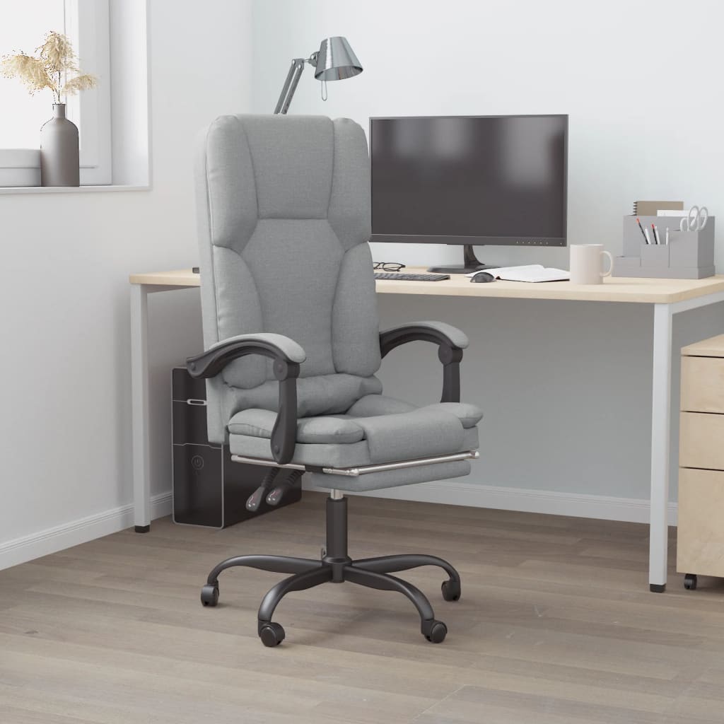 vidaXL Massage Chair Swivel Desk Office Chair with Adjustable Footrest Fabric