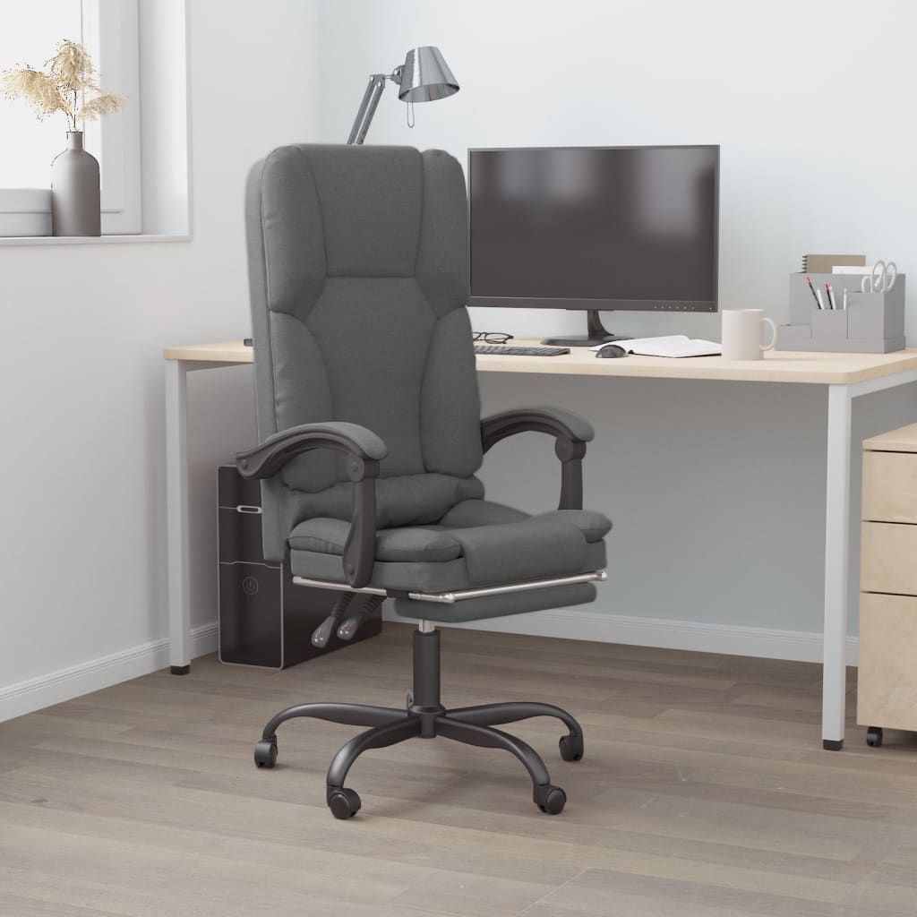 vidaXL Massage Chair Swivel Desk Office Chair with Adjustable Footrest Fabric