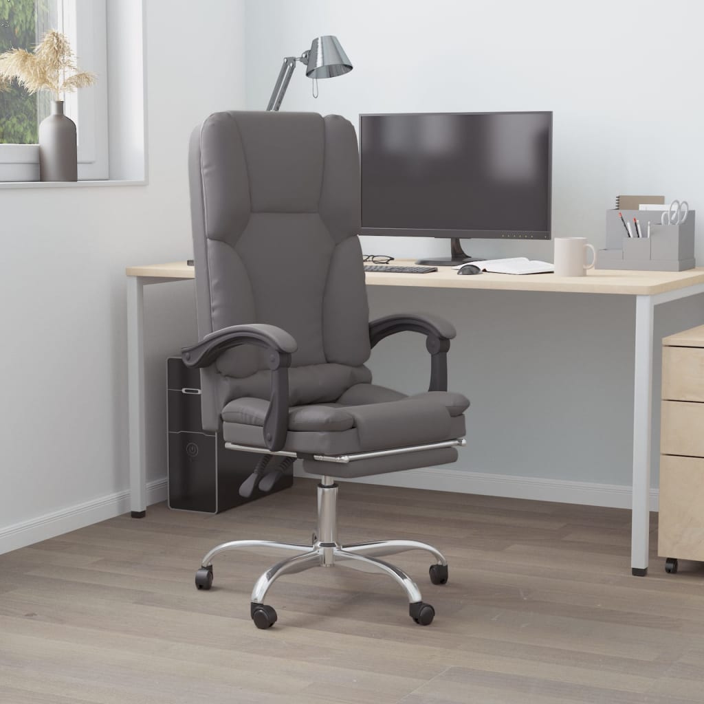 vidaXL Massage Chair Desk Office Chair with Adjustable Footrest Faux Leather