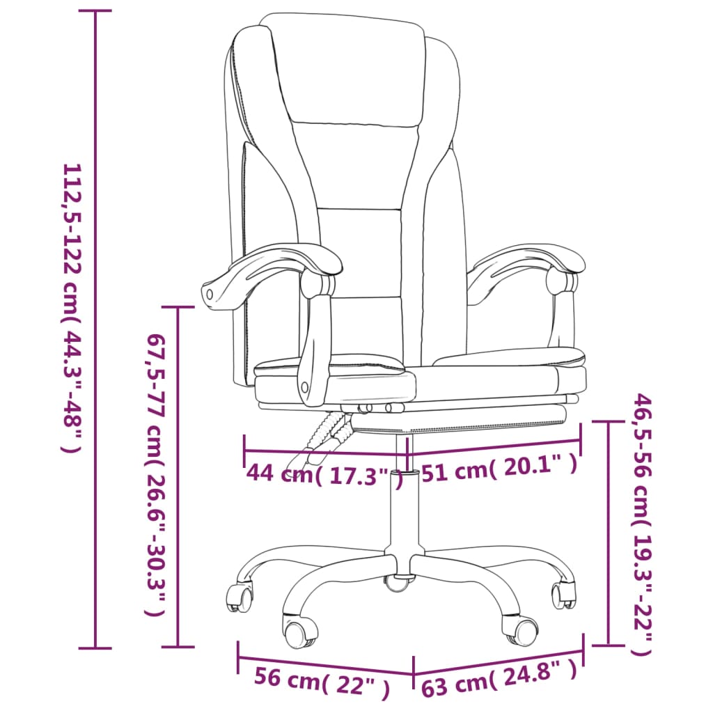 vidaXL Chair Accent Reclining Desk Chair with Wheels for Living Room Fabric