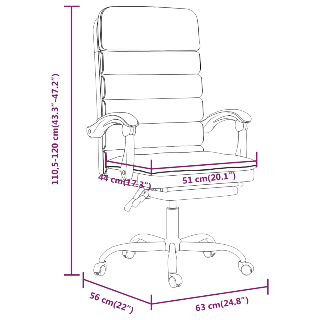 vidaXL Chair Reclining Desk Chair with Wheels for Living Room Faux Leather