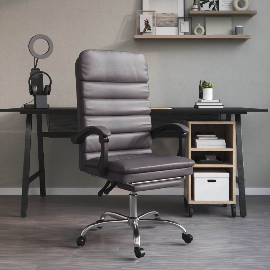 vidaXL Chair Reclining Desk Chair with Wheels for Living Room Faux Leather