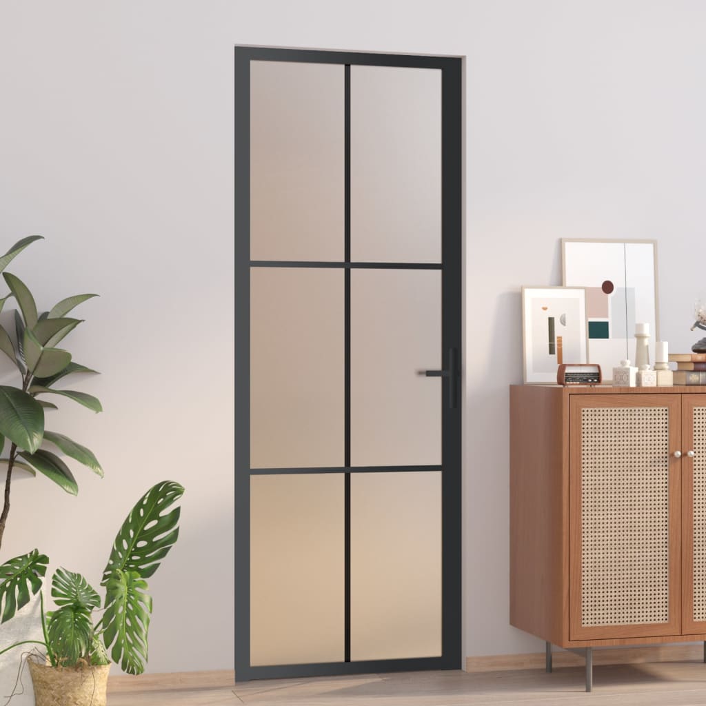 vidaXL Interior Door 29.9"x79.3" Black Matt Glass and Aluminum-0