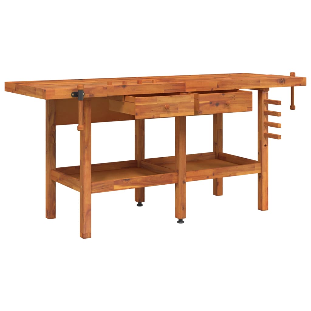 vidaXL Workbench with Drawers and Vices 75.6"x24.4"x32.7" Solid Wood Acacia-2