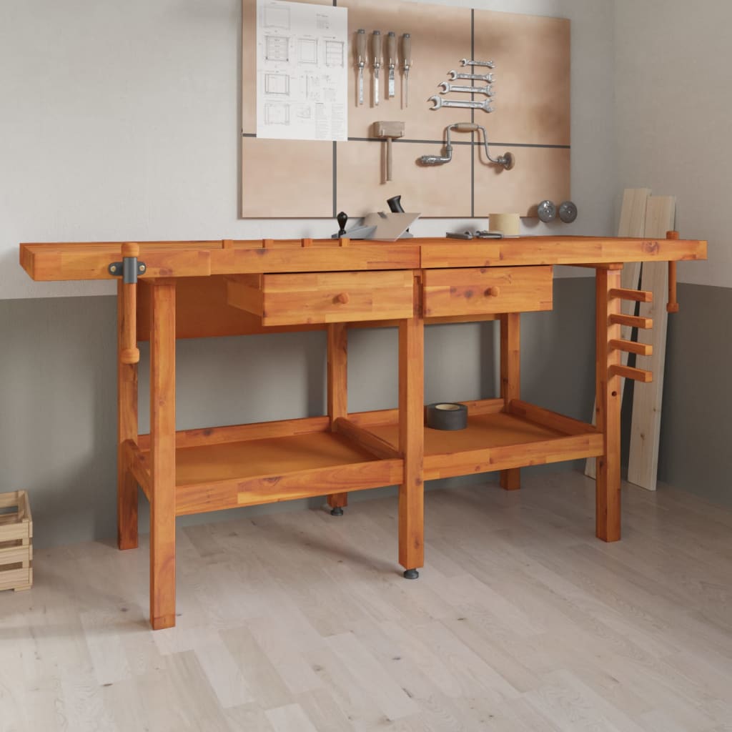 vidaXL Workbench with Drawers and Vices 75.6"x24.4"x32.7" Solid Wood Acacia-0