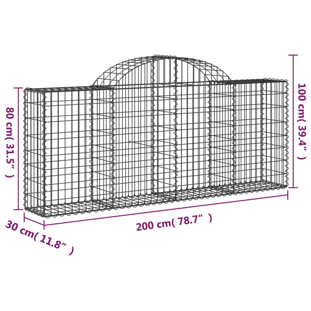 vidaXL Arched Gabion Baskets 4 pcs 78.7"x11.8"x31.5"/39.4" Galvanized Iron-3