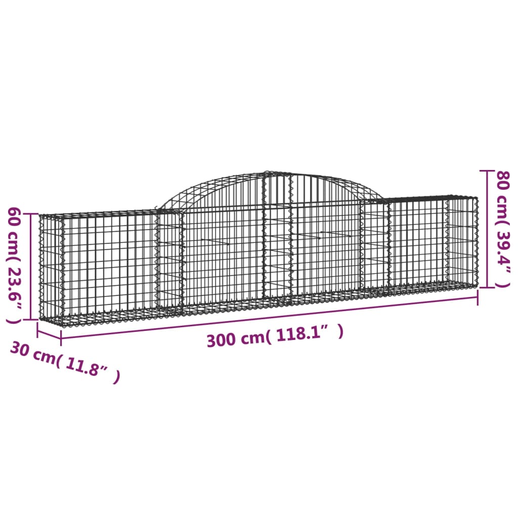 vidaXL Arched Gabion Baskets 3 pcs 118.1"x11.8"x23.6"/31.5" Galvanized Iron-3