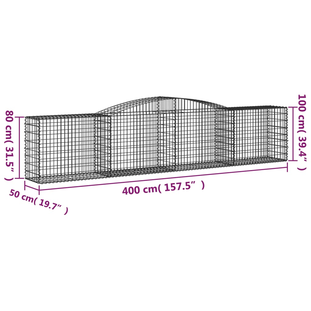 vidaXL Arched Gabion Baskets 2 pcs 157.5"x19.7"x31.5"/39.4" Galvanized Iron-4