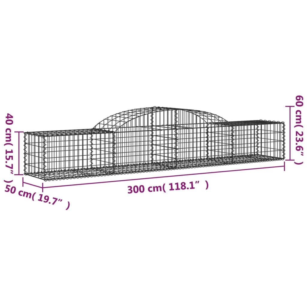 vidaXL Arched Gabion Basket 118.1"x19.7"x15.7"/23.6" Galvanized Iron