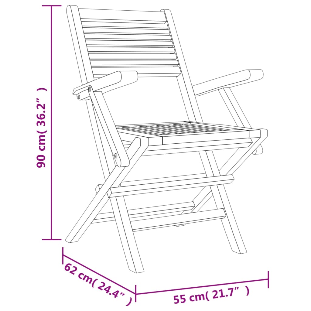 vidaXL Folding Patio Chairs 8 pcs 21.7"x24.4"x35.4" Solid Wood Teak
