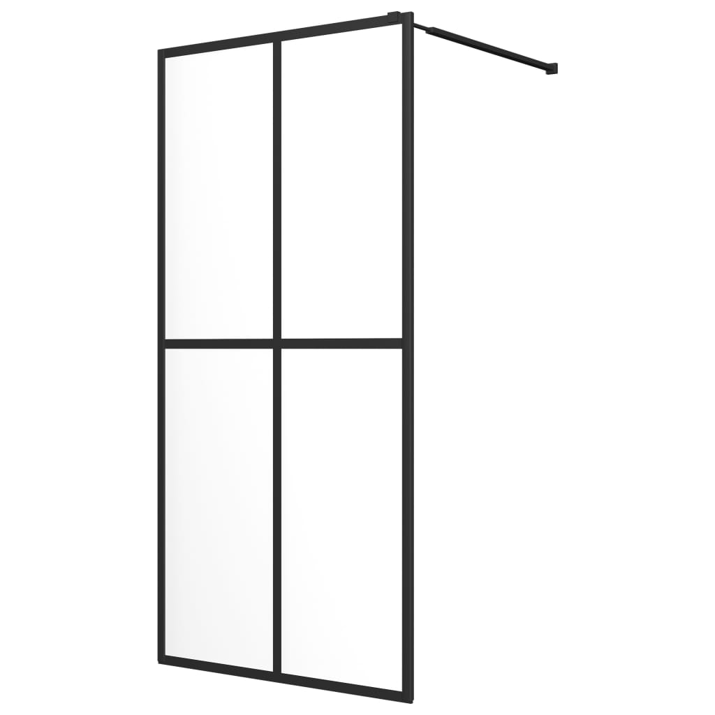 vidaXL Walk-in Shower Wall with Shelf Black 31.5"x76.8" ESG Glass&Aluminum-1