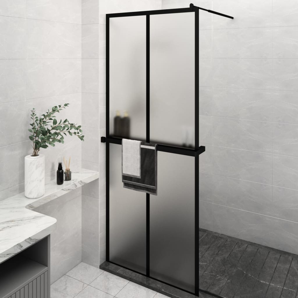 vidaXL Walk-in Shower Wall with Shelf Black 31.5"x76.8" ESG Glass&Aluminum-0