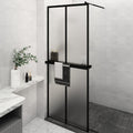 vidaXL Walk-in Shower Wall with Shelf Black 31.5"x76.8" ESG Glass&Aluminum-0