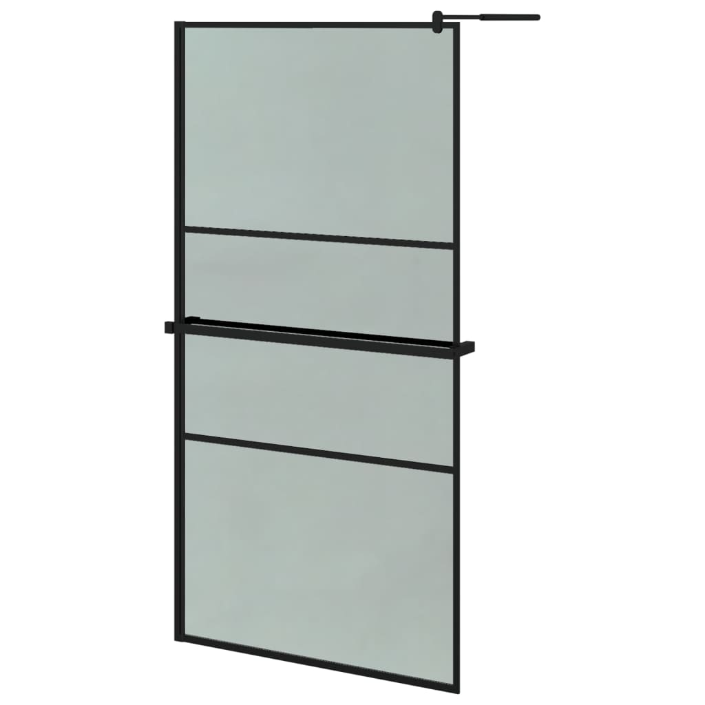 vidaXL Walk-in Shower Wall with Shelf Black 39.4"x76.8" ESG Glass&Aluminum-0