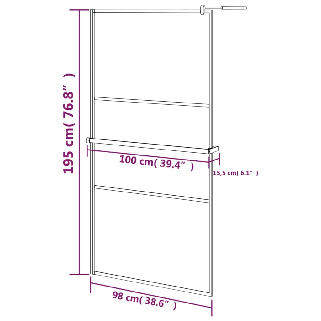 vidaXL Walk-in Shower Wall with Shelf Black 39.4"x76.8" ESG Glass&Aluminum-3