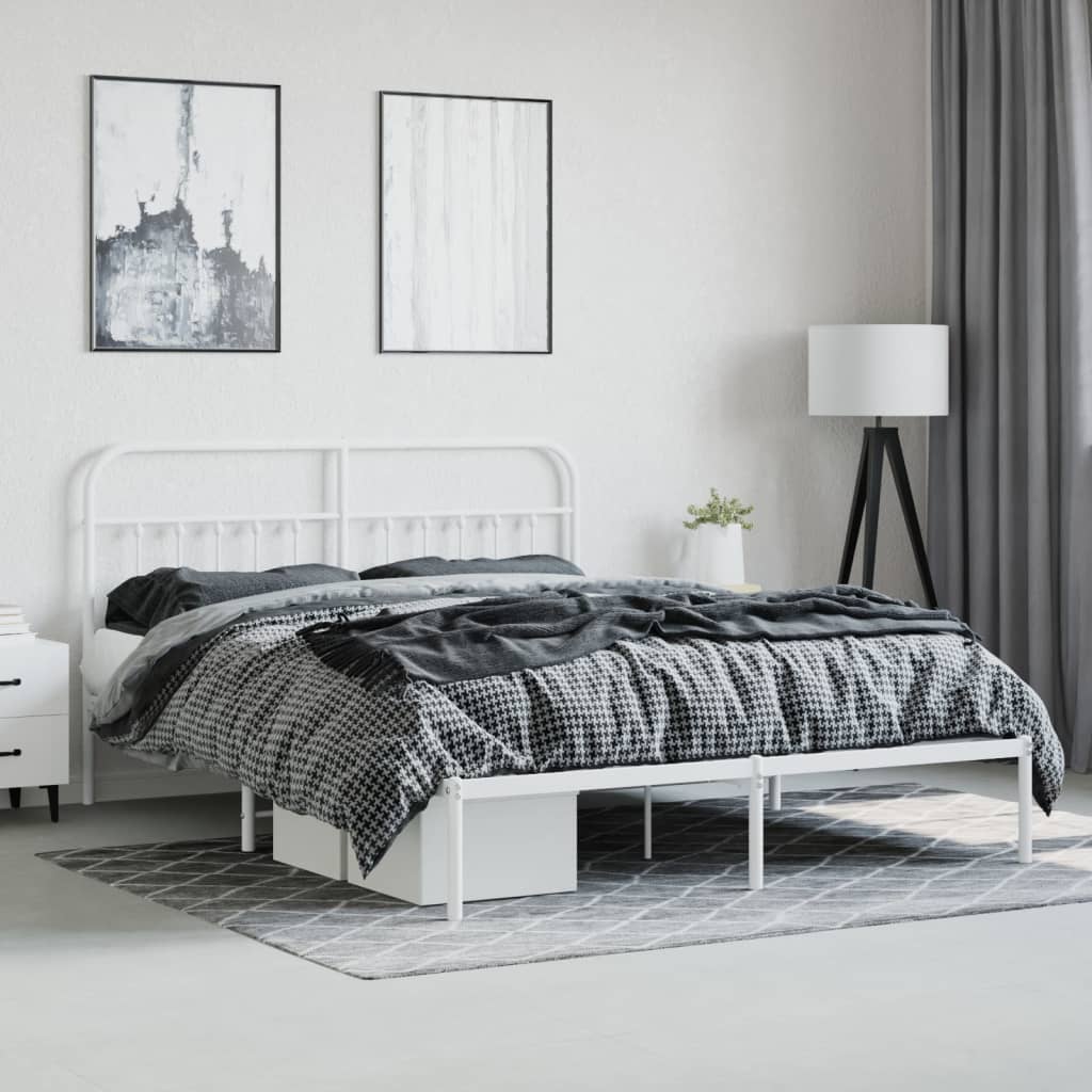 vidaXL Metal Bed Frame with Headboard White 72"x83.9" California King