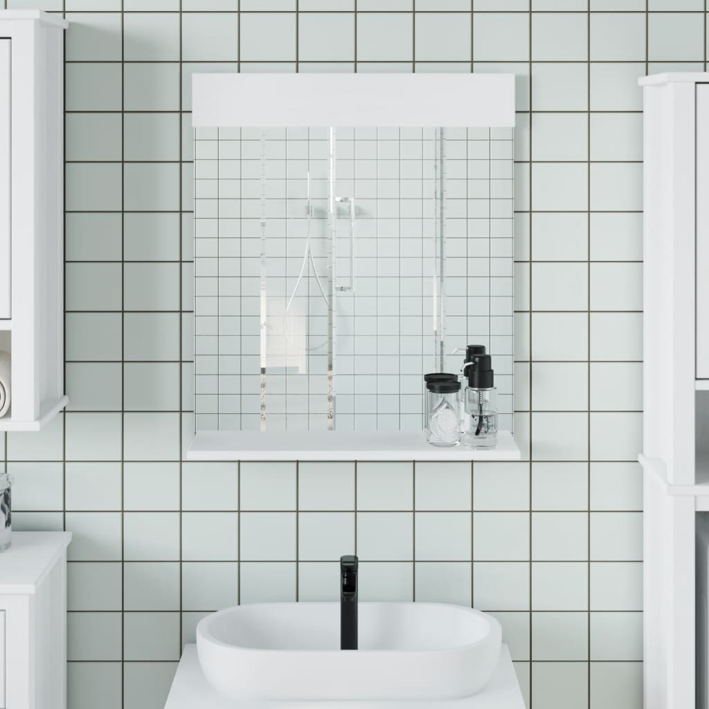 vidaXL Bathroom Mirror with Shelf Storage Wall Vanity Mirror BERG Solid Wood
